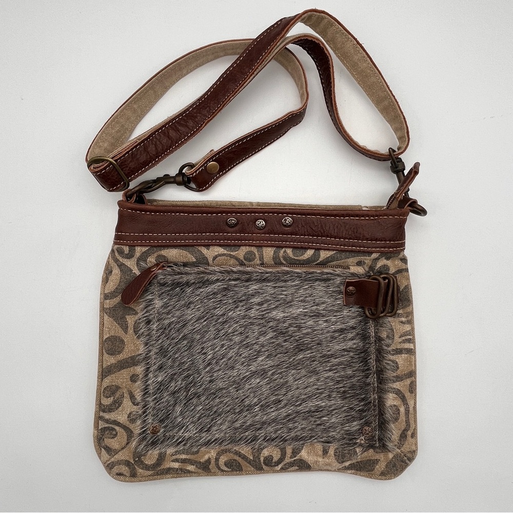 Myra Bag Leather Cotton Faux Fur Crossbody Bag